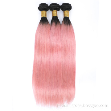 Wholesale 1B/Pink Ombre Color Bundles Straight Brazilian Human Hair Bundle for Black Women Cheap Colored Black Pink Wig